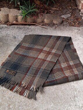 The Woolen Mill Scotland Plaid Scarf Tweedy Green 56”